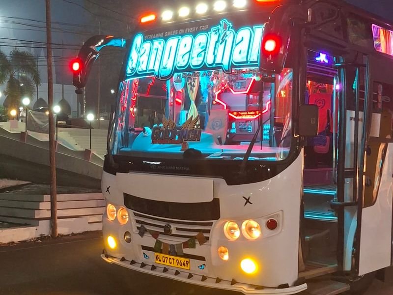Bus at night with colorful dj lights