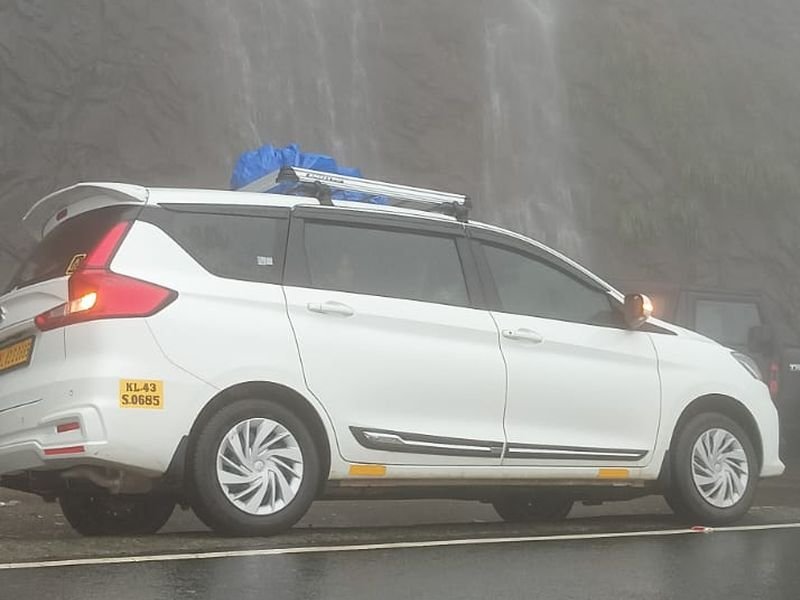 Car view near waterfalls